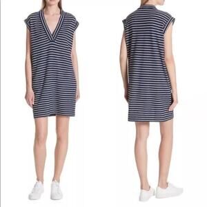ATM Striped V-Neck 100% Pima Cotton Dress